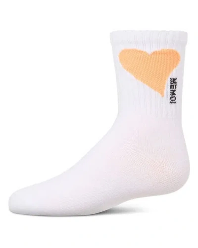 Memoi Kids'  Single Heart Logo Crew Socks In White