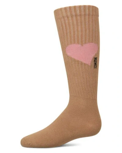 Memoi Kids'  Single Heart Logo Knee High Socks In Brown