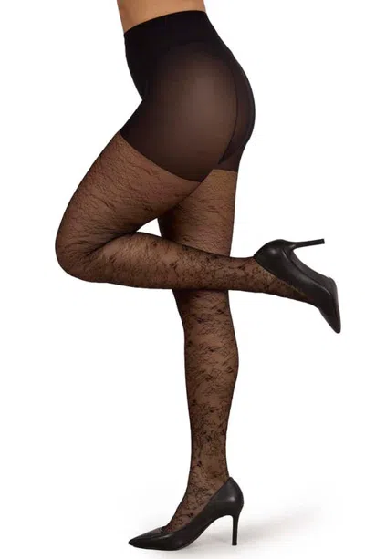 Memoi Sketch Floral Sheer Tights In Black