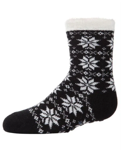 Memoi Kids'  Snowflake Plush-lined Cozy Socks In Black