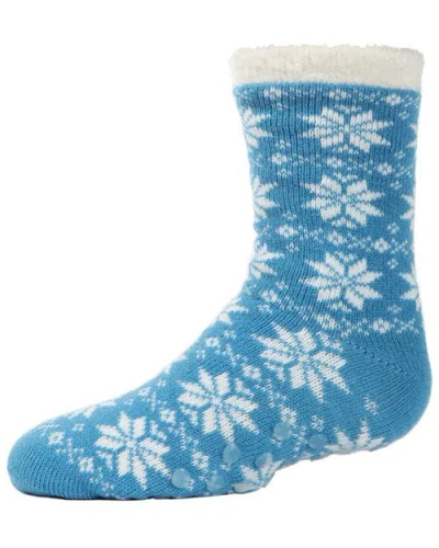 Memoi Kids'  Snowflake Plush-lined Cozy Socks In Blue