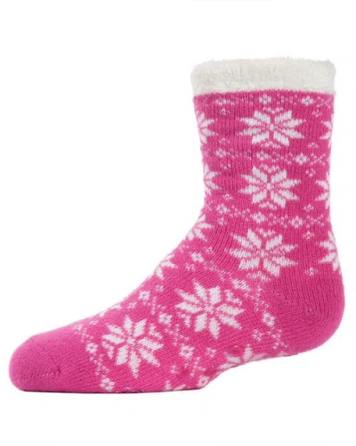 Memoi Kids'  Snowflake Plush-lined Cozy Socks In Pink