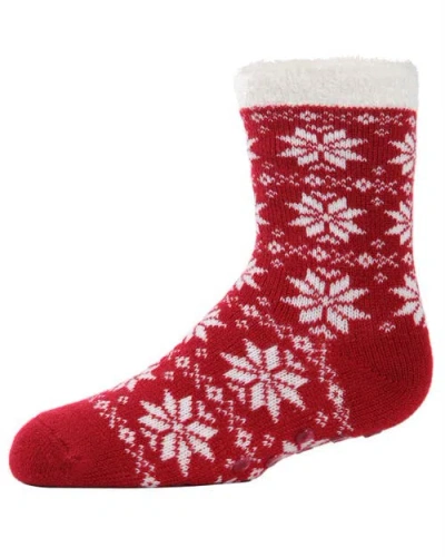 Memoi Kids'  Snowflake Plush-lined Cozy Socks In Red