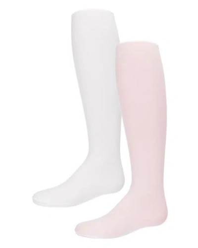 Memoi Kids'  Solid Microfiber 2 Pair Pack Tights In White