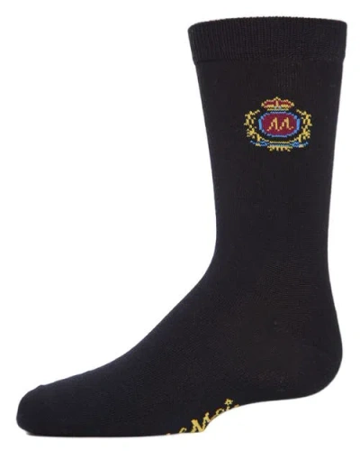 Memoi Kids'  Sophisti-crest Mercerized Crew Socks In Black