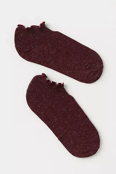 Memoi Sparkle Ribbed Scallop Socks In Red