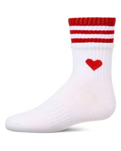 Memoi Kids'  Sport Rib Heart Crew Socks In White