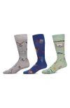 Memoi Sports Assorted 3-pack Crew Socks In Green Multi