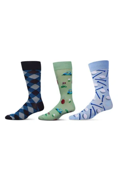 Memoi Sports Assorted 3-pack Crew Socks In Light Blue Multi