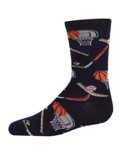 Memoi Kids'  Sports Crew Socks In Black