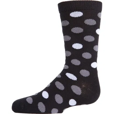 Memoi Kids'  Spots And Dots Ribbed Crew Socks In Black
