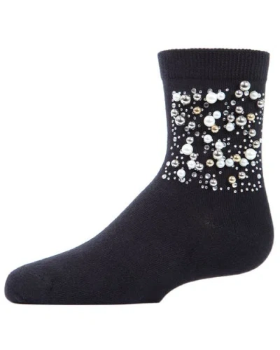 Memoi Kids'  Starry Night Jeweled Combed Crew Socks In Black