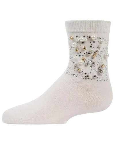Memoi Kids'  Starry Night Jeweled Combed Crew Socks In White