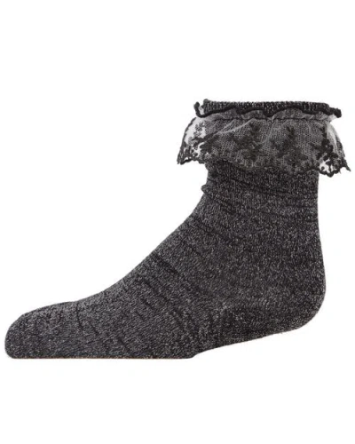 Memoi Babies'  Step And Shimmer Ruffle Anklet Socks In Black