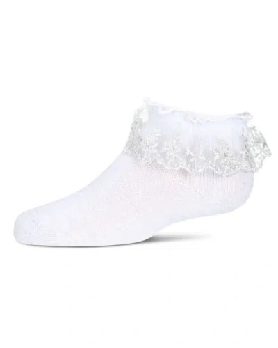 Memoi Kids'  Step And Shimmer Ruffle Anklet Socks In White