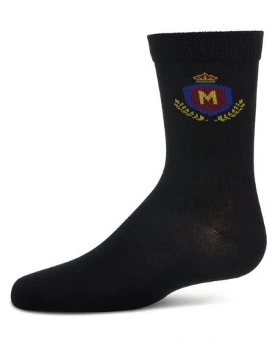 Memoi Kids'  Stitched M Crest Solid Color Dress Crew Socks In Black