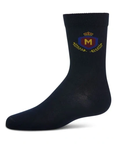 Memoi Kids'  Stitched M Crest Solid Color Dress Crew Socks In Blue
