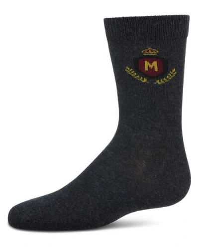 Memoi Kids'  Stitched M Crest Solid Color Dress Crew Socks In Gray