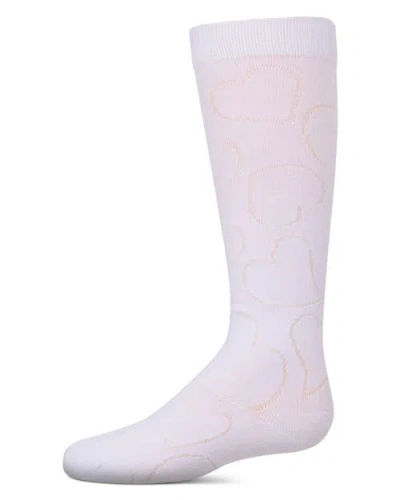 Memoi Kids'  Stretch Multi Heart Design Knee Sock In White