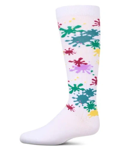 Memoi Kids'  Stretch Splatter Paint Knee Sock In White