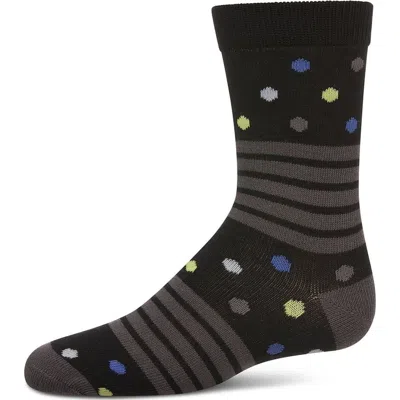 Memoi Kids'  Stripe Dot Combo Crew Sock In Black