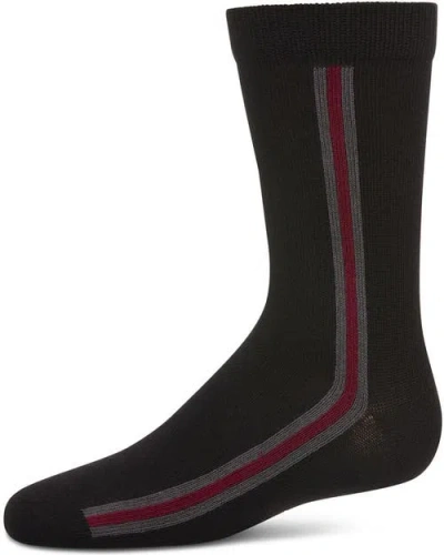 Memoi Kids'  Stripe Fine-gauge Crew Sock In Black