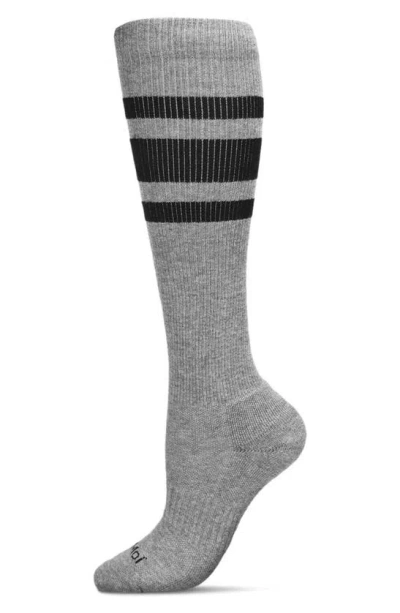 Memoi Stripe Performance Knee High Compression Socks In Med Gray Heather