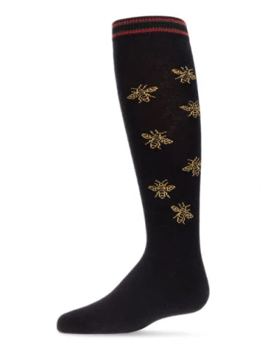 Memoi Kids'  Striped Bee Knee High Sock In Black