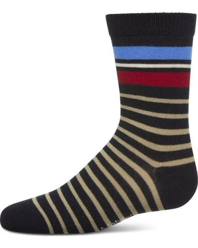 Memoi Kids'  Striped Fine-gauge Crew Sock In Black