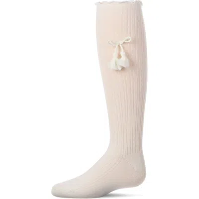 Memoi Kids'  Tassle-bow-trimmed Lettuce Edge Knee High Sock In Neutral