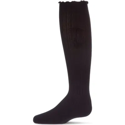 Memoi Kids'  Tassle-bow-trimmed Lettuce Edge Knee High Sock In Black