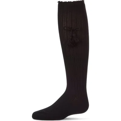 Memoi Kids'  Tassle-bow-trimmed Lettuce Edge Knee High Sock In Black