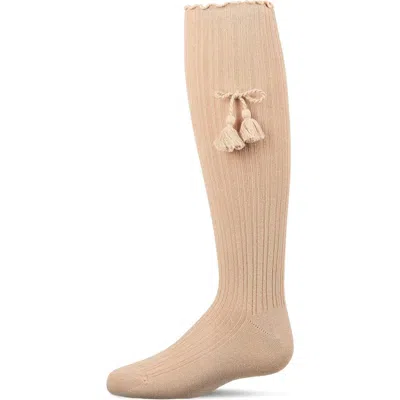 Memoi Kids'  Tassle-bow-trimmed Lettuce Edge Knee High Sock In Brown