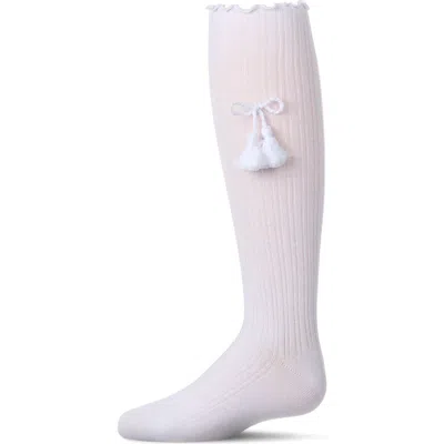 Memoi Kids'  Tassle-bow-trimmed Lettuce Edge Knee High Sock In White