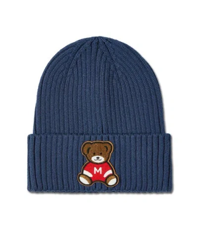 Memoi Kids'  Teddy Bear Ribbed Embroidered Beanie In Blue