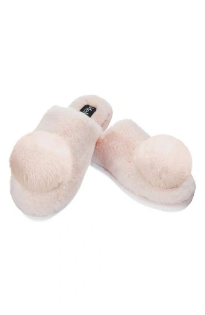 Memoi The Gloria Faux Fur Pom Slipper In Dusty Pink