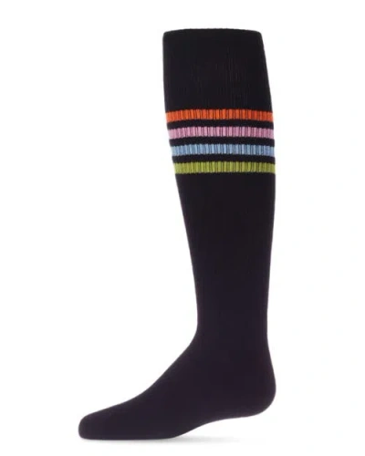 Memoi Kids'  Thin Ribbed Athletic Stripe Knee High Socks In Black
