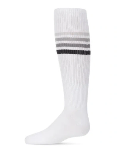 Memoi Kids'  Thin Ribbed Athletic Stripe Knee High Socks In White