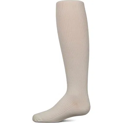 Memoi Babies'  Thin Ribbed Cotton Tights In Neutral