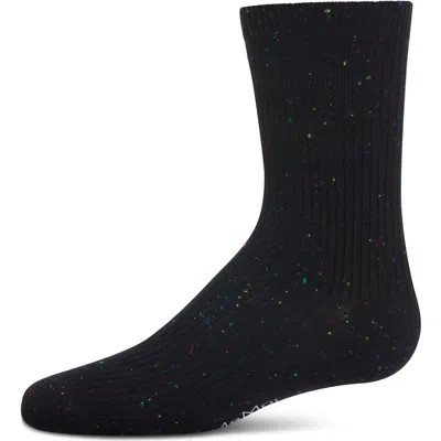 Memoi Kids'  Thin Ribbed Speckled Crew Sock In Black