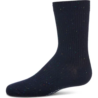 Memoi Kids'  Thin Ribbed Speckled Crew Sock In Blue