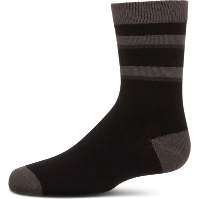 Memoi Kids'  Tonal Stripe Rich Crew Sock In Black