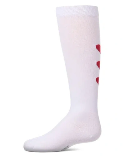 Memoi Kids'  Triple Heart Mini-ribbed Heart-themed Knee High Sock In White