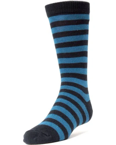Memoi Kids'  Two Color Striped Dress Socks In Blue