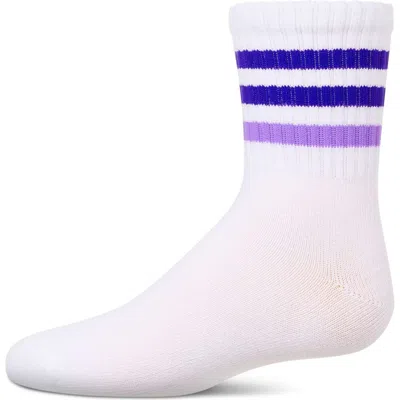 Memoi Kids'  Two Tone Varsity Stripe Crew Socks In White