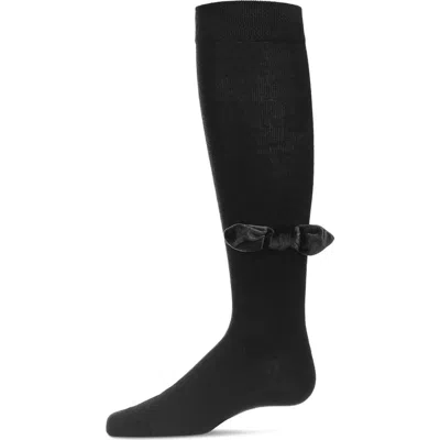 Memoi Kids'  Velvet Bow Knee High Sock In Black