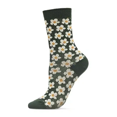 Memoi Vintage Daisy Womens 1 Pair Crew Socks In Green