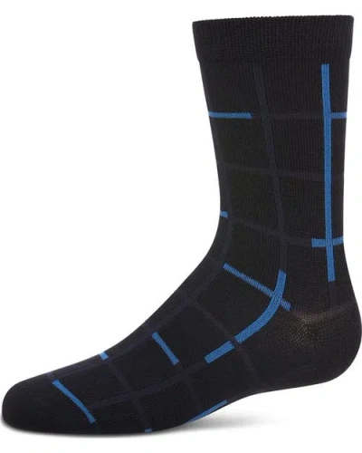 Memoi Kids'  Windowpane Plaid Crew Sock In Black