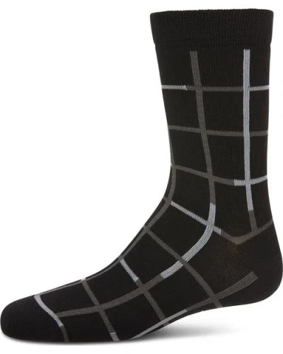Memoi Kids'  Windowpane Plaid Crew Sock In Blue