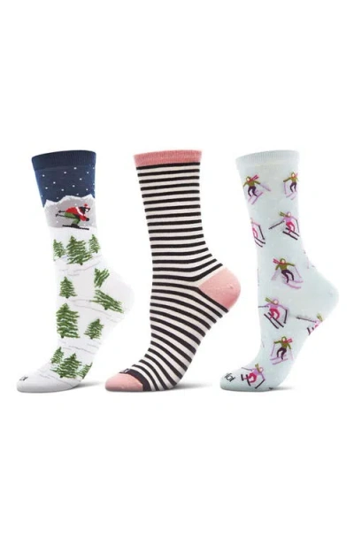Memoi Winter Skiing Assorted 3-pack Crew Socks In Blue